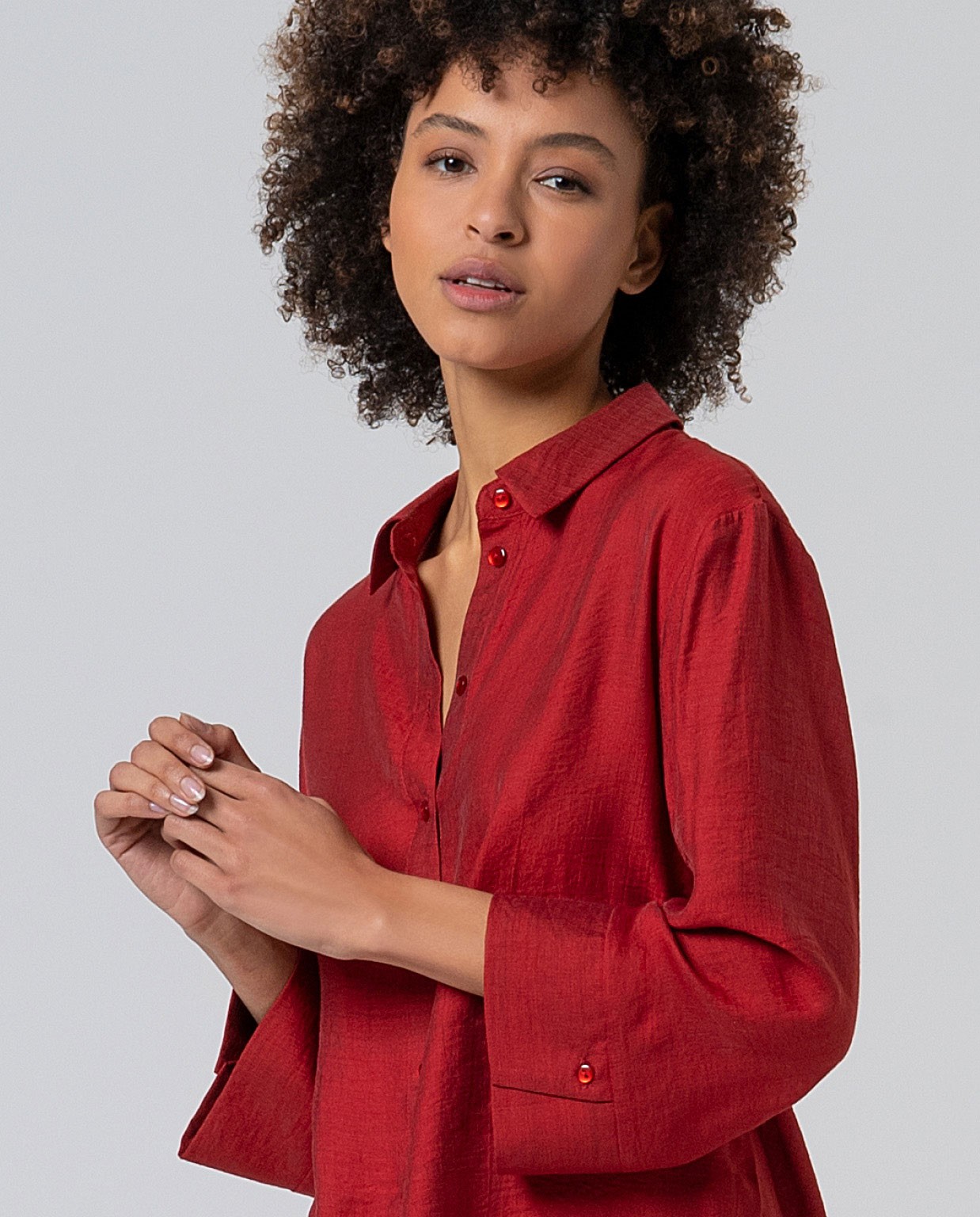 Camicia oversize con maniche a campana Mattone chiaro