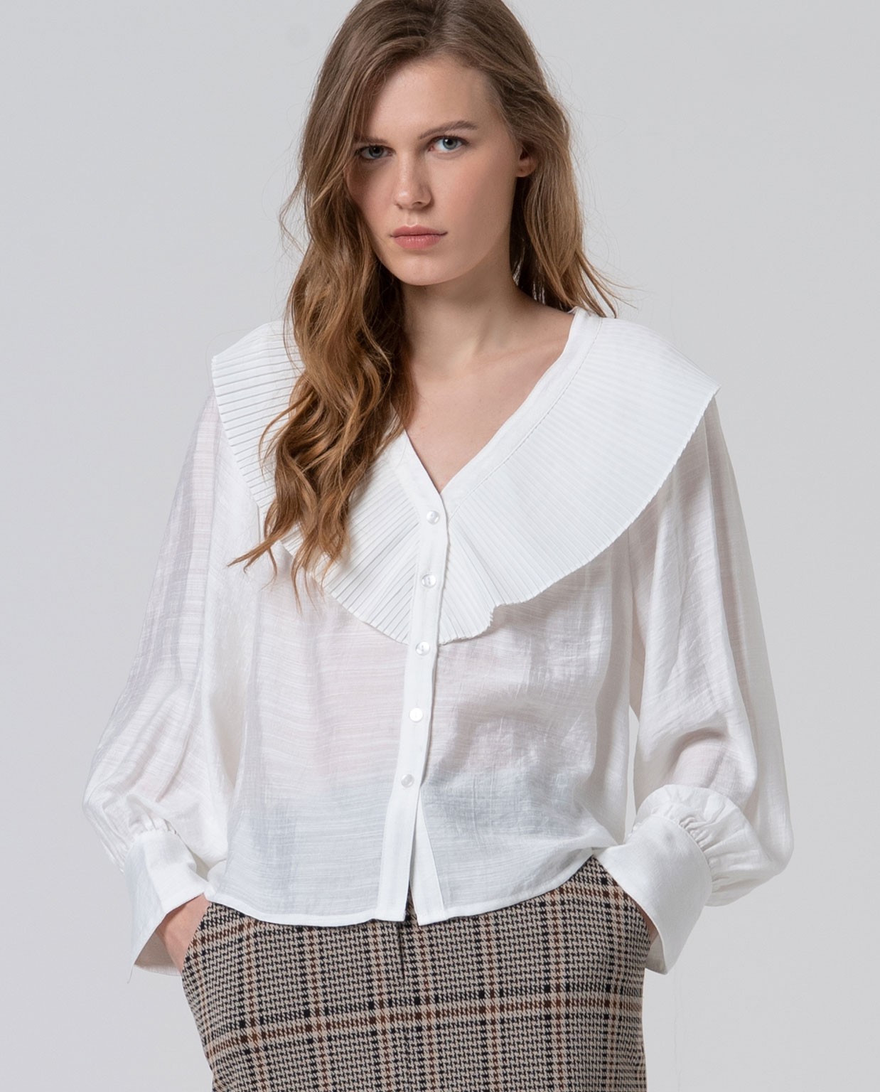 Chemise à col babydoll XL Blanc