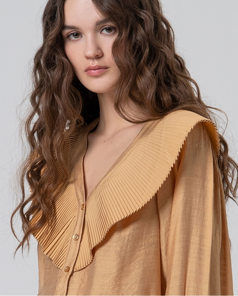 Chemise à col babydoll XL Beige