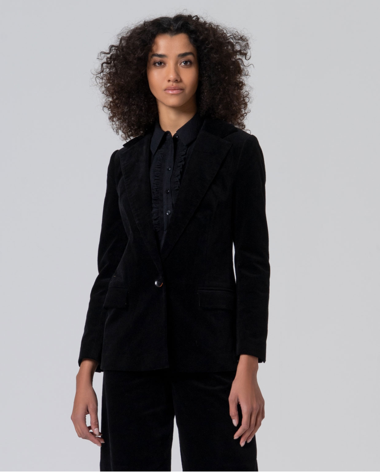 Blazer en velours côtelé doublé Noir