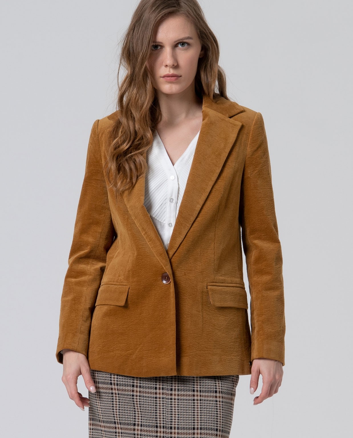 Blazer en velours côtelé doublé Moutarde