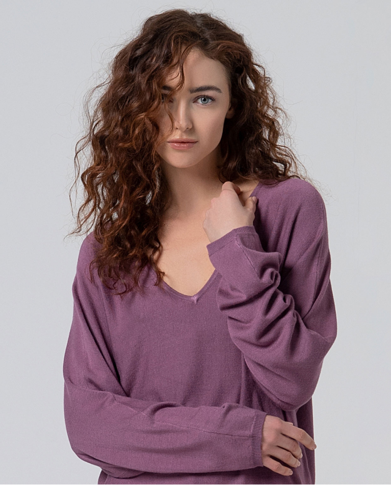 Pullover giapponese con maniche larghe Malva in polvere