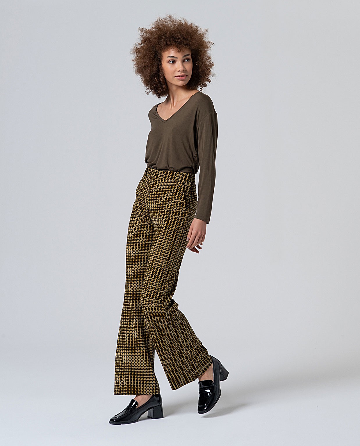 Printed wide straight pants Black