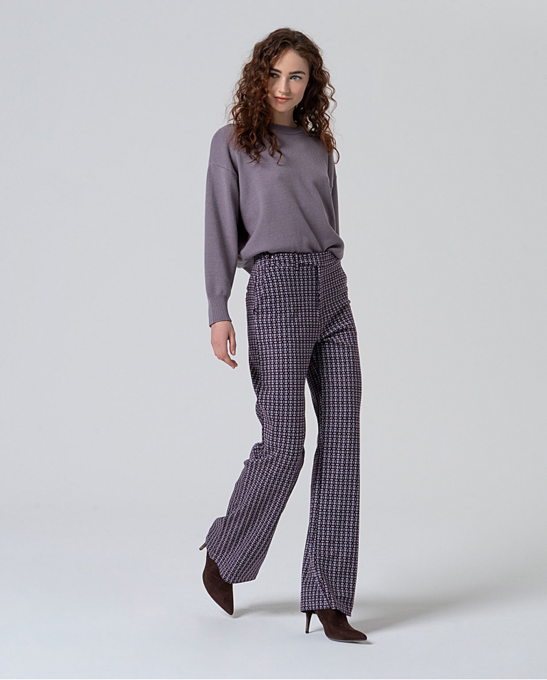 Printed wide straight pants Red wine