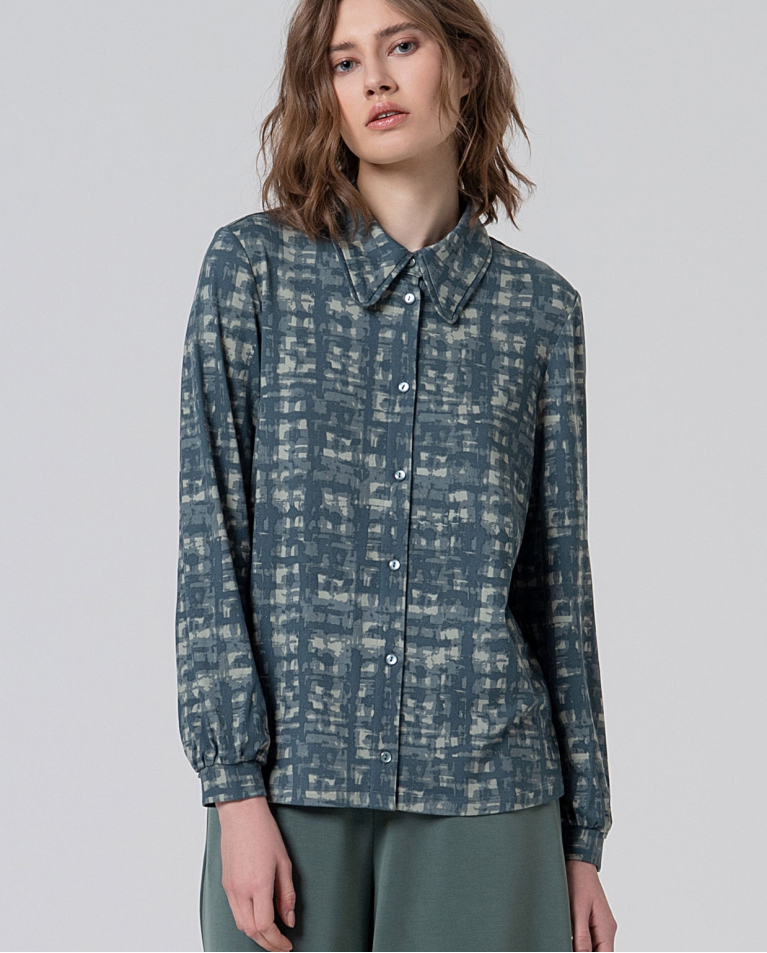 Camicia a maniche lunghe stampata Blu acciaio