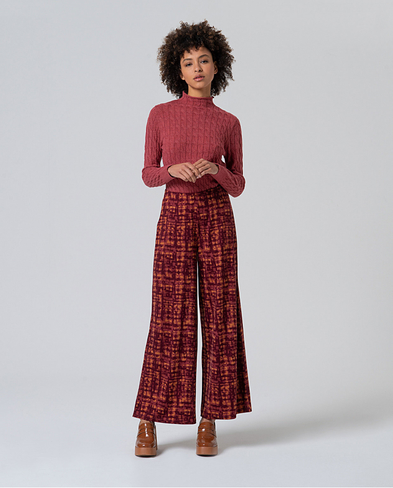 Pantalon oversize fluide imprimé Grenat