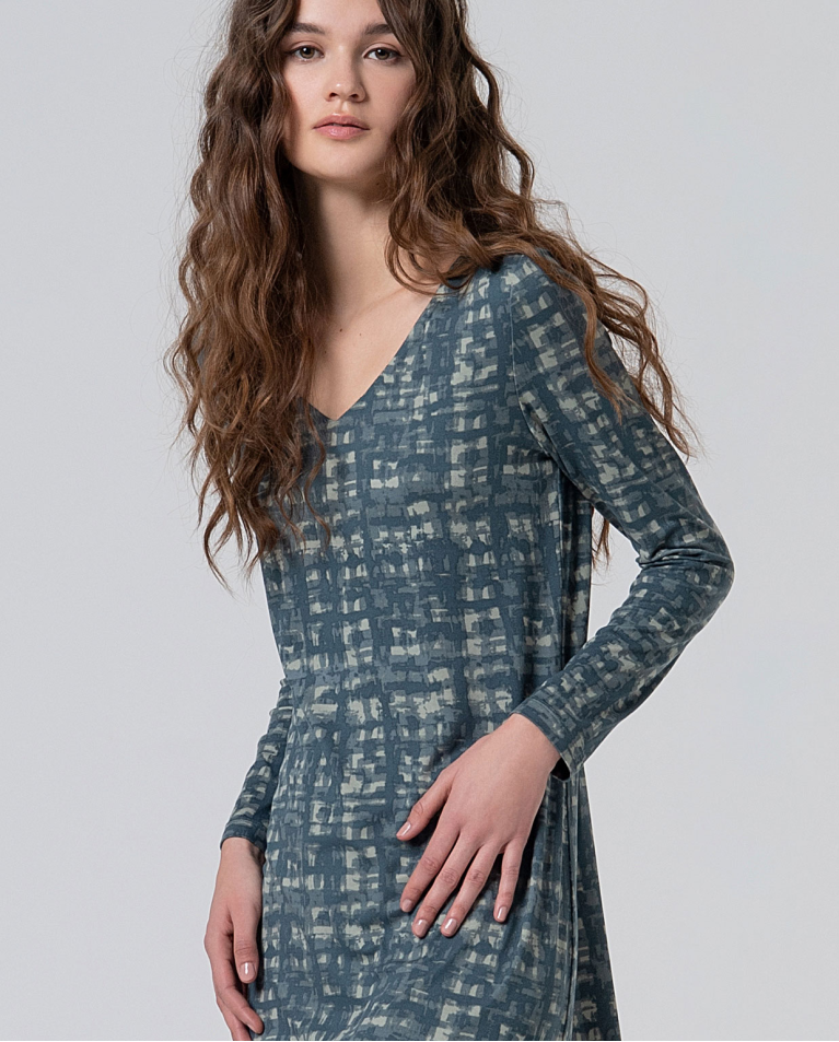 Short flowing printed dress Steel Blue