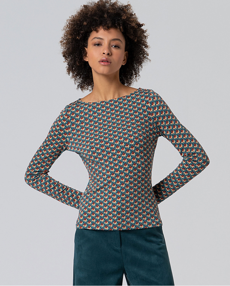 Stretch T-shirt with micro print Bottle Green