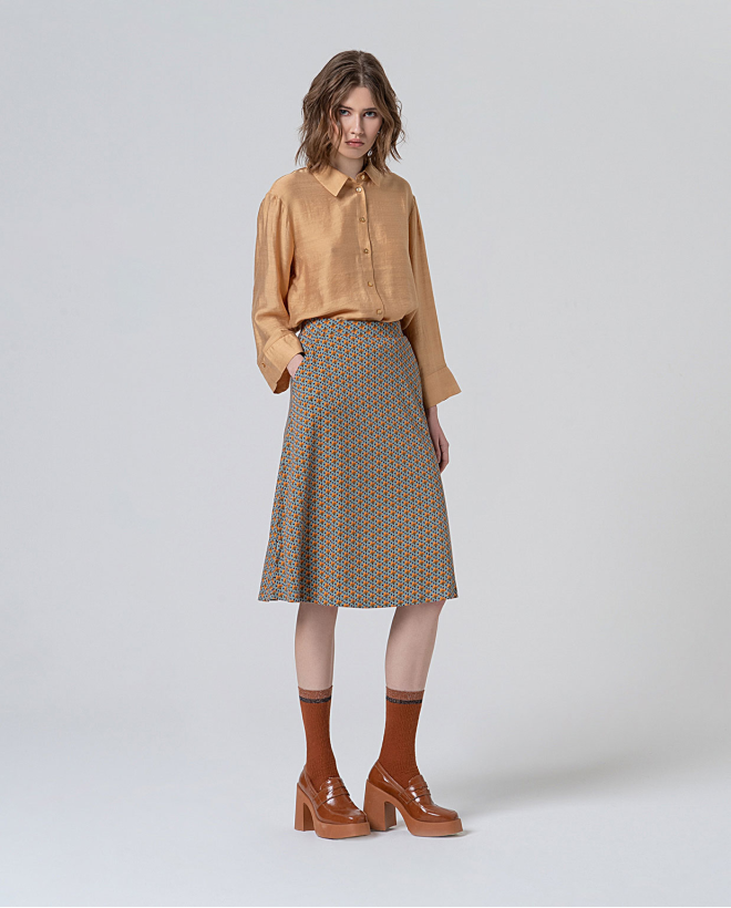 Micro printed flounce skirt Blue