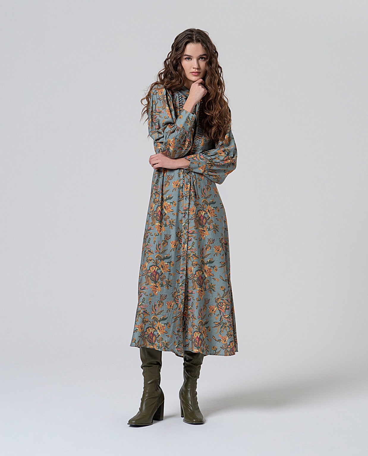Vestido camisero midi de viscosa Multi