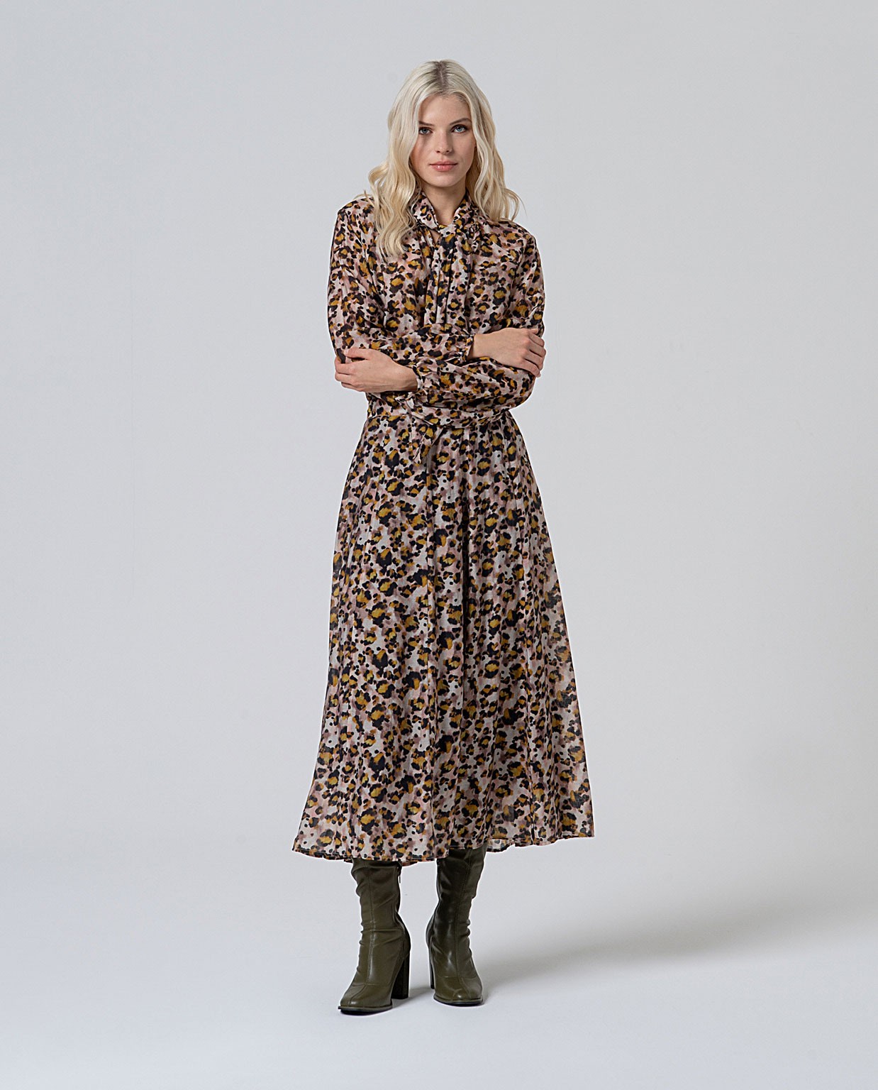 Flowing midi skirt with flounce and flowing fabric Multi
