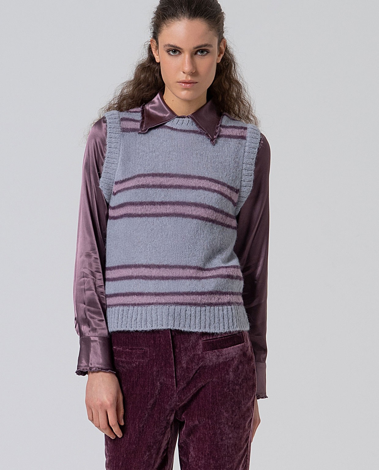 Gilet chiuso in jacquard a quadri Malva in polvere