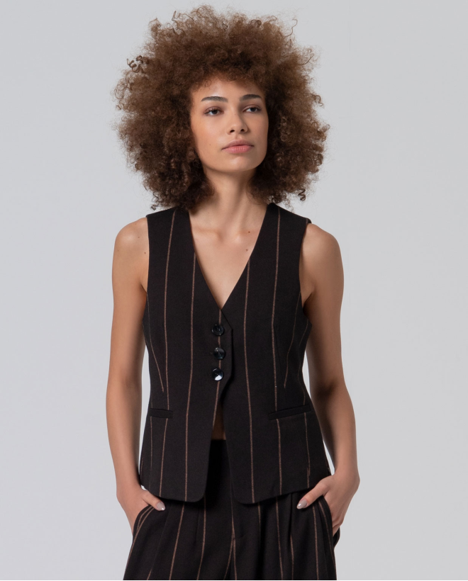 Gilet long à rayures Marron