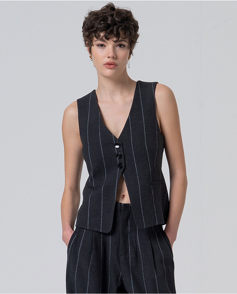 Gilet lungo gessato Grigio scuro