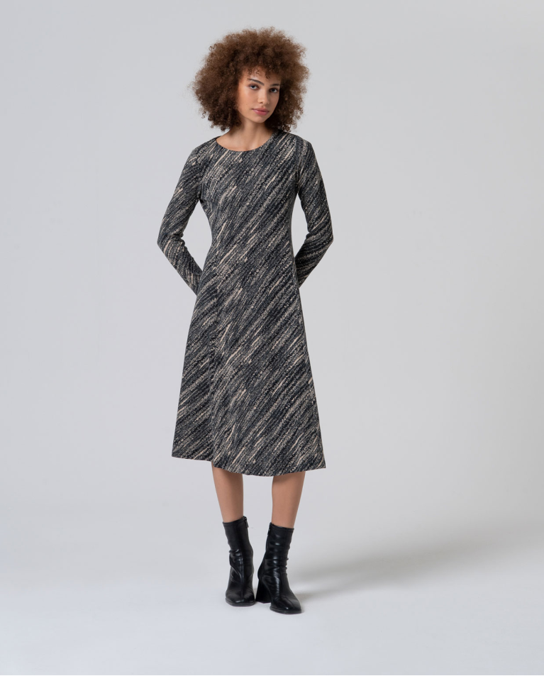Robe midi extensible imprimée Noir