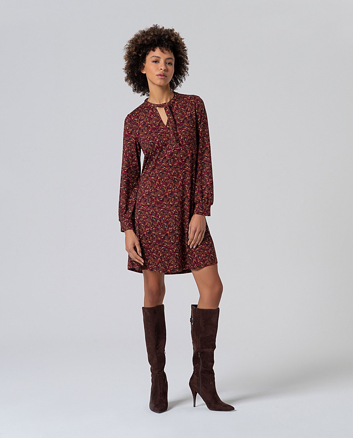 Robe courte imprimée avec laçage Brique