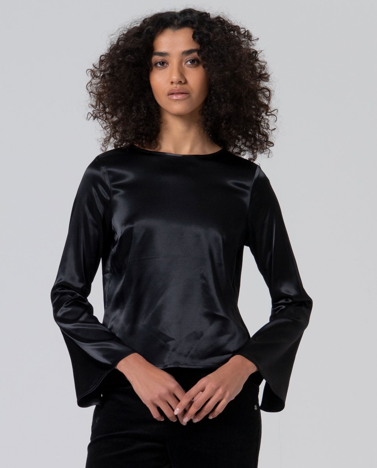 Stretch satin T-shirt Black