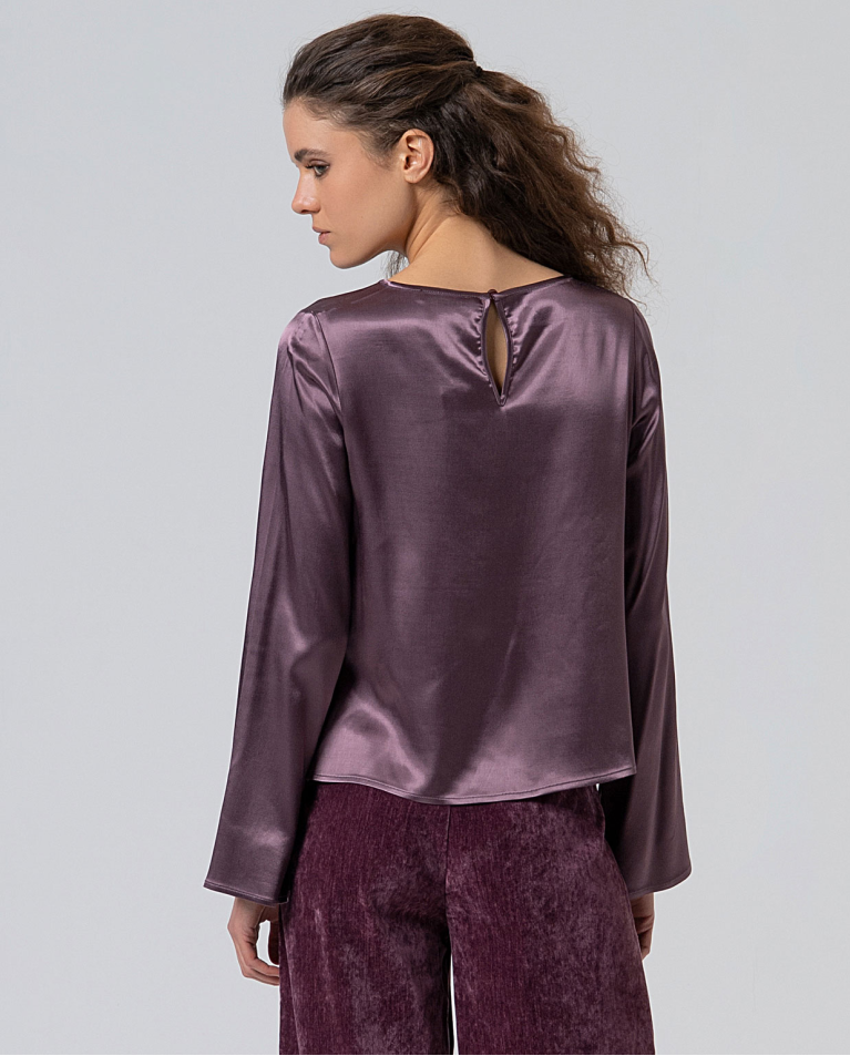 Stretch satin T-shirt Blueberry