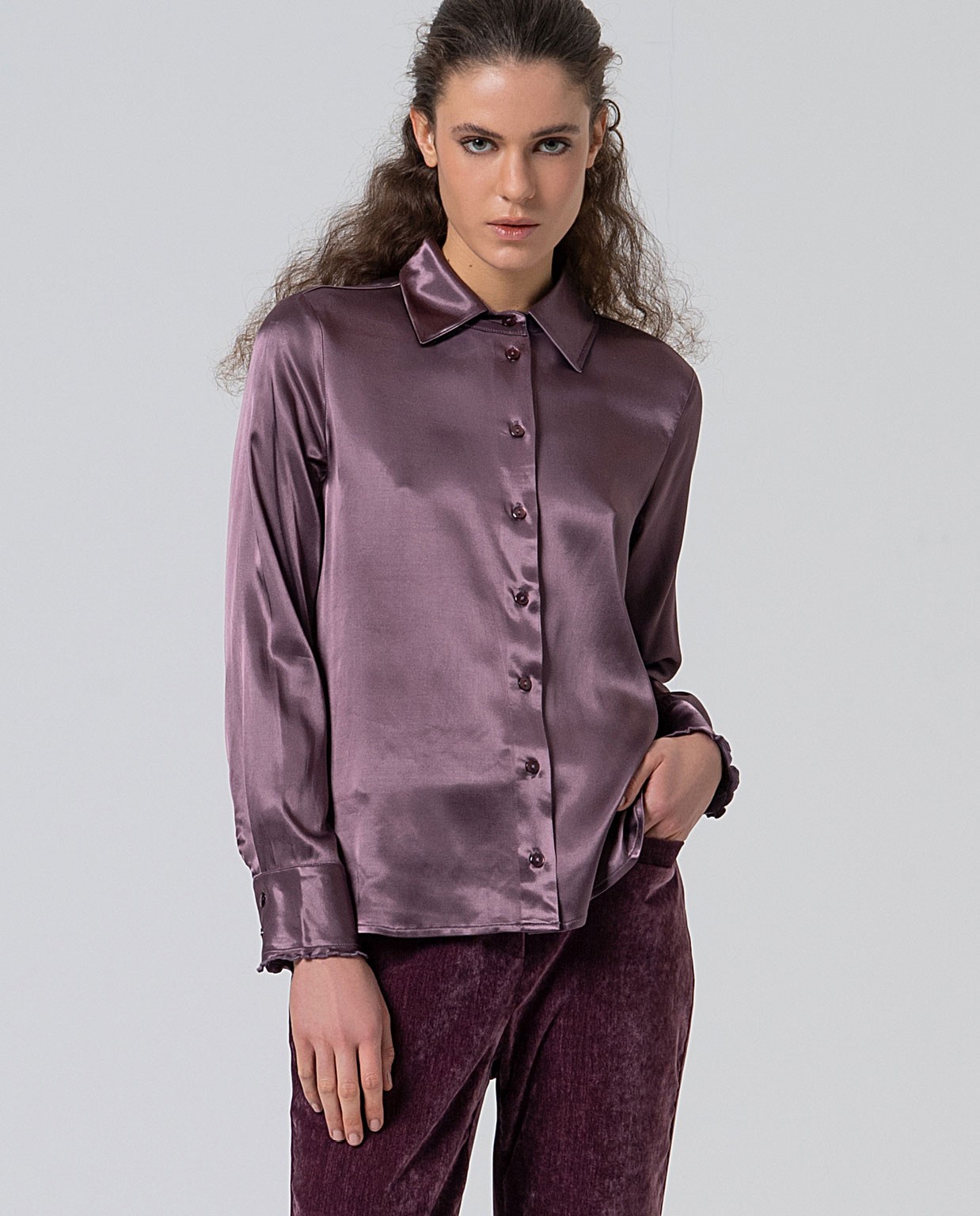 Satin shirt with ruffles Blueberry
