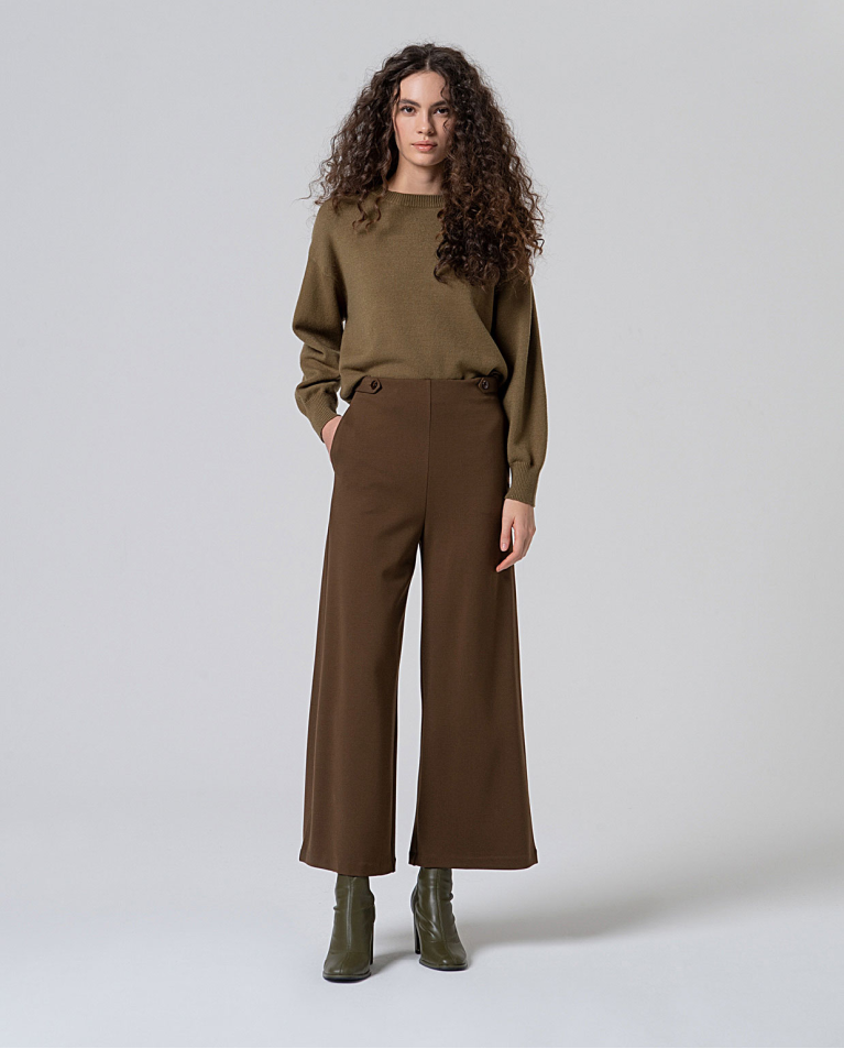 Ankle length flare pants Khaki dark