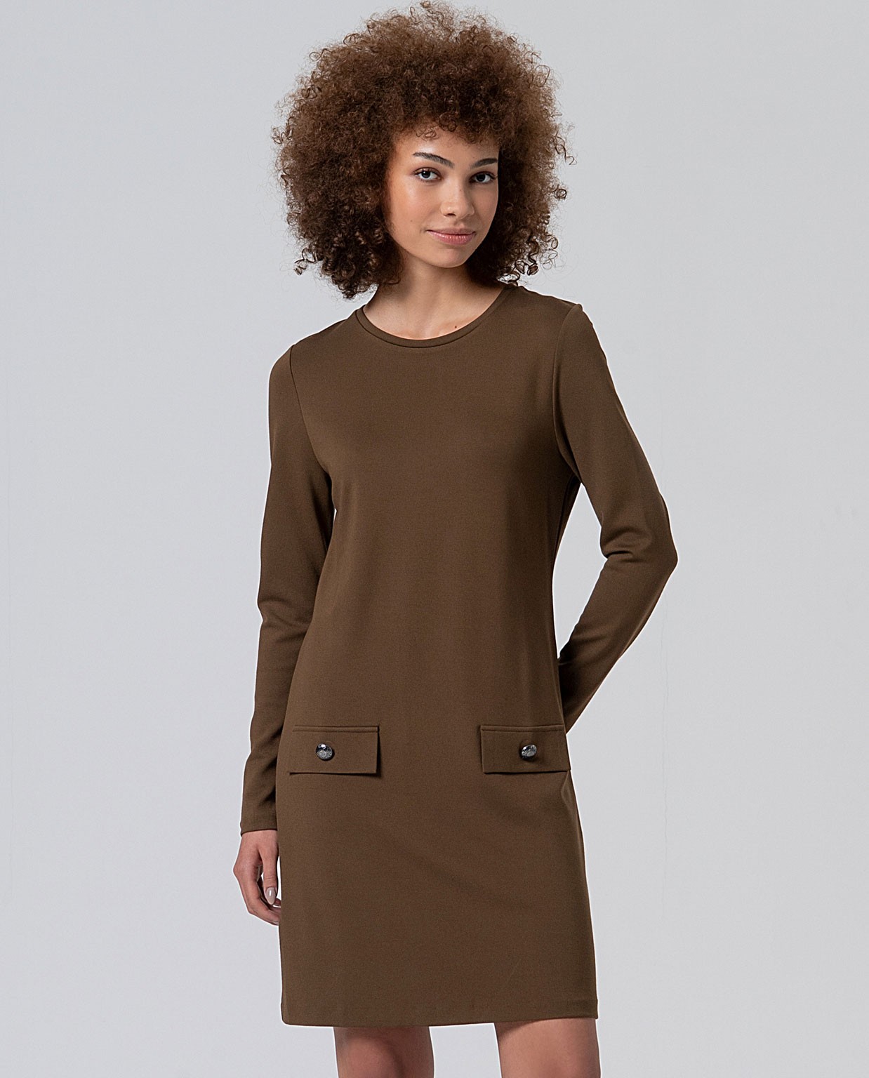 Robe courte droite et évasée Kaki foncé