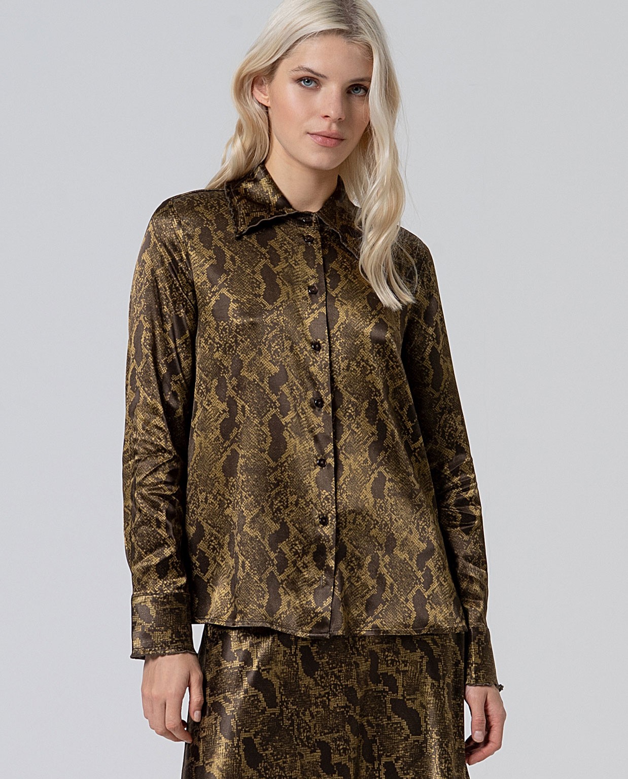 Animal print satin shirt Khaki