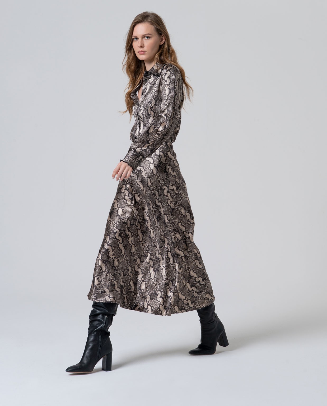 Gonna midi stretch con stampa animalier Grigio