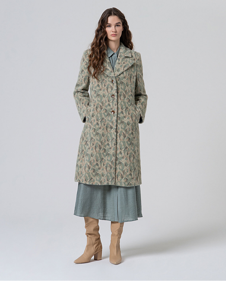 Manteau long à imprimé et texture douce Khaki