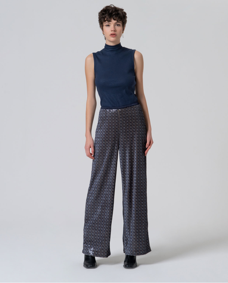Wide sequin pants Navy blue