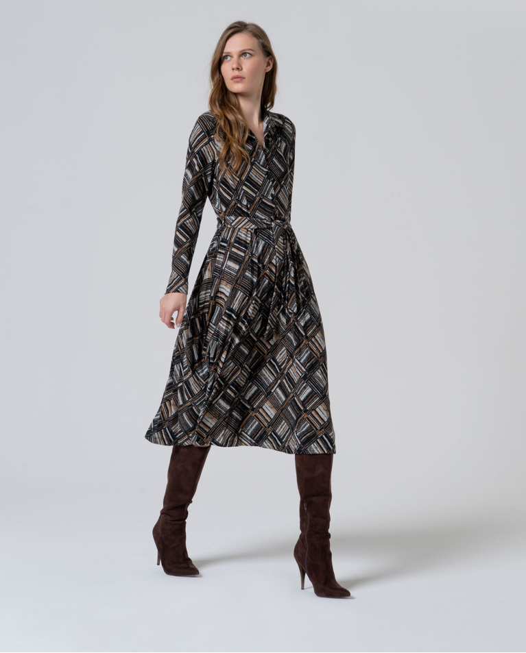 Robe chemise géométrique avec ceinture Noir
