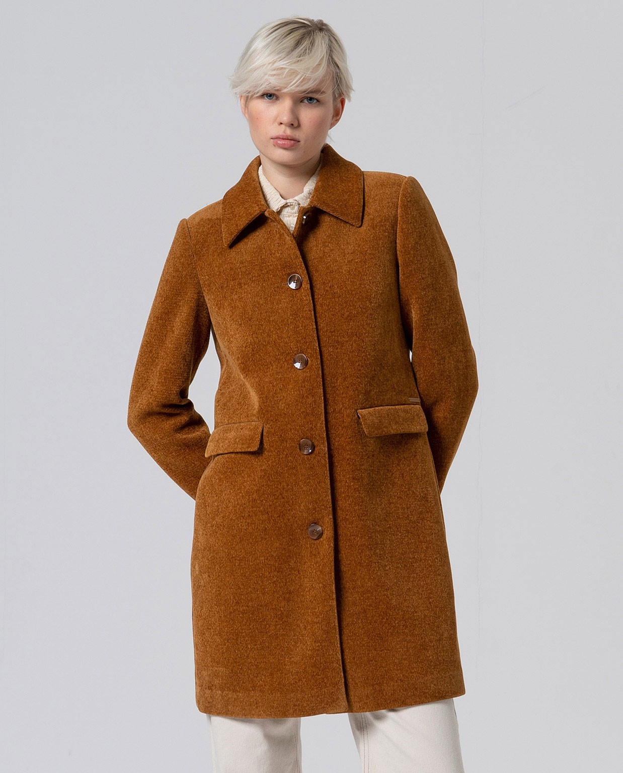 Manteau long structuré en chenille Moutarde