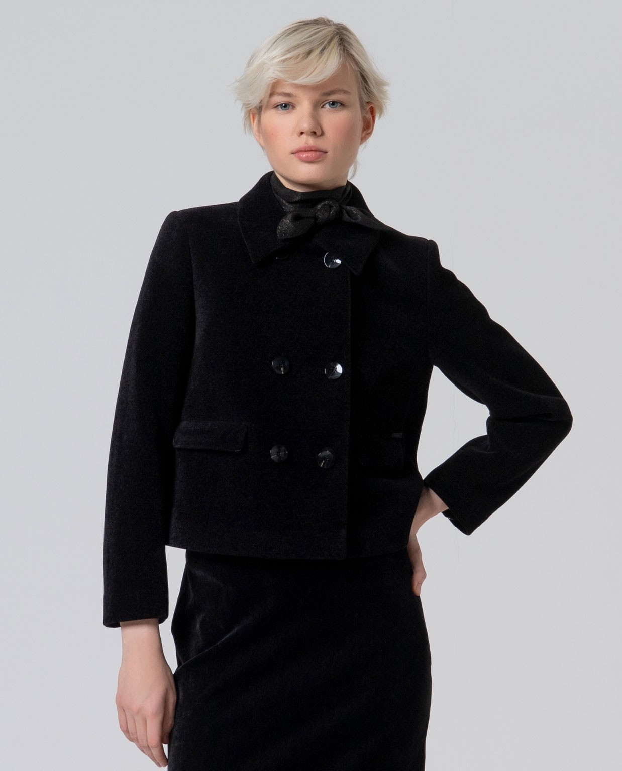 Cappotto corto in ciniglia con fodera Nero