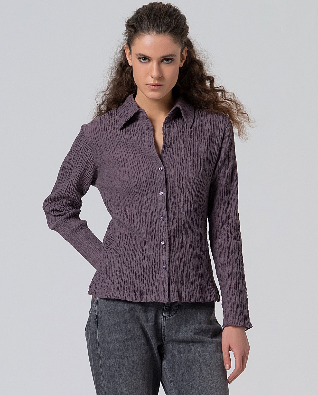 Textured cotton shirt Powdered Mauve