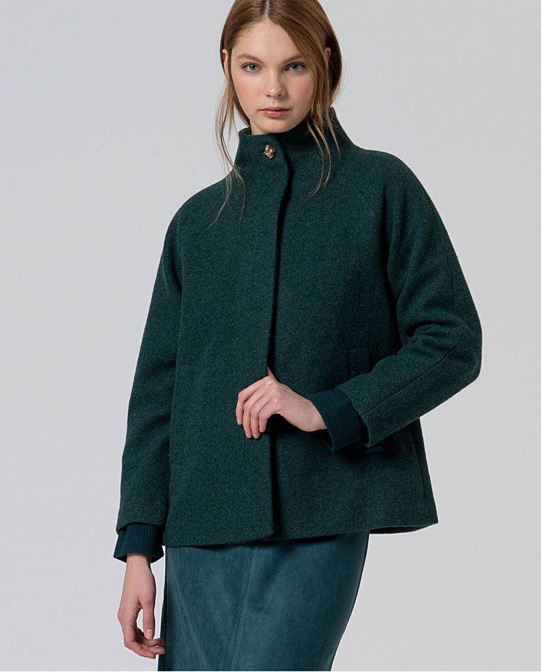 Wide wool-blend turtleneck jacket Bottle Green