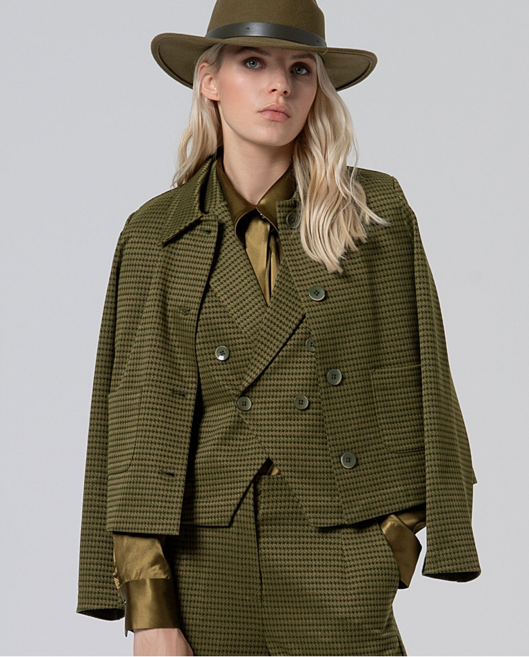 Veste courte en pied-de-poule Vert