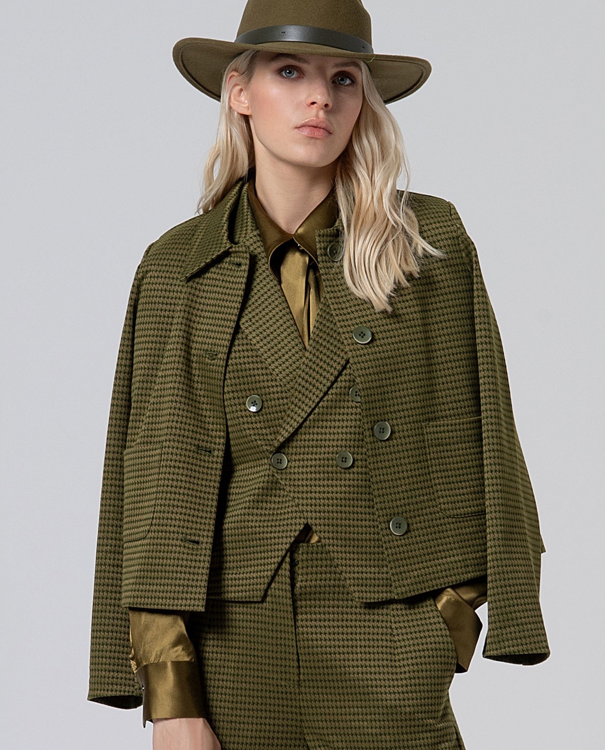 Veste courte en pied-de-poule Vert