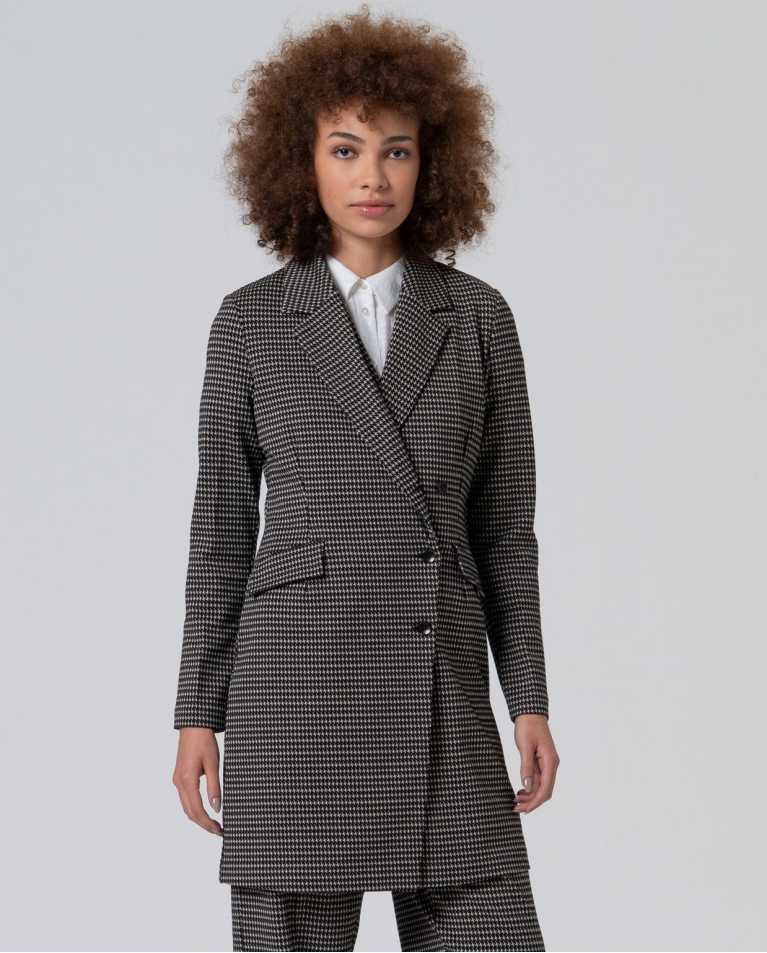 Veste longue en pied-de-poule Noir