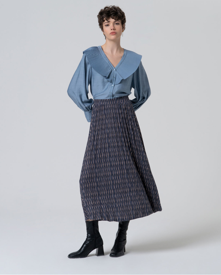 Pleated midi skirt without zipper Blue