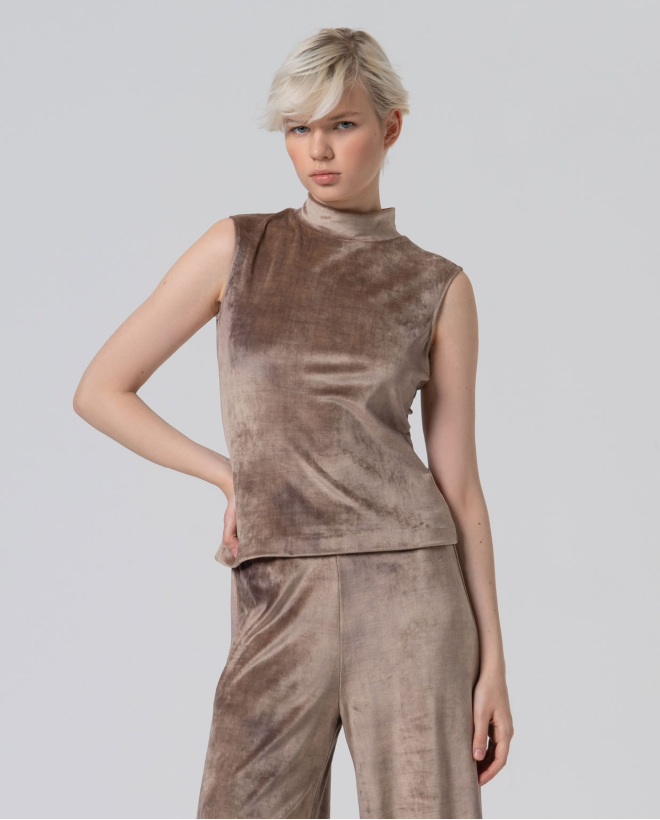 Top sans manches en velours Beige