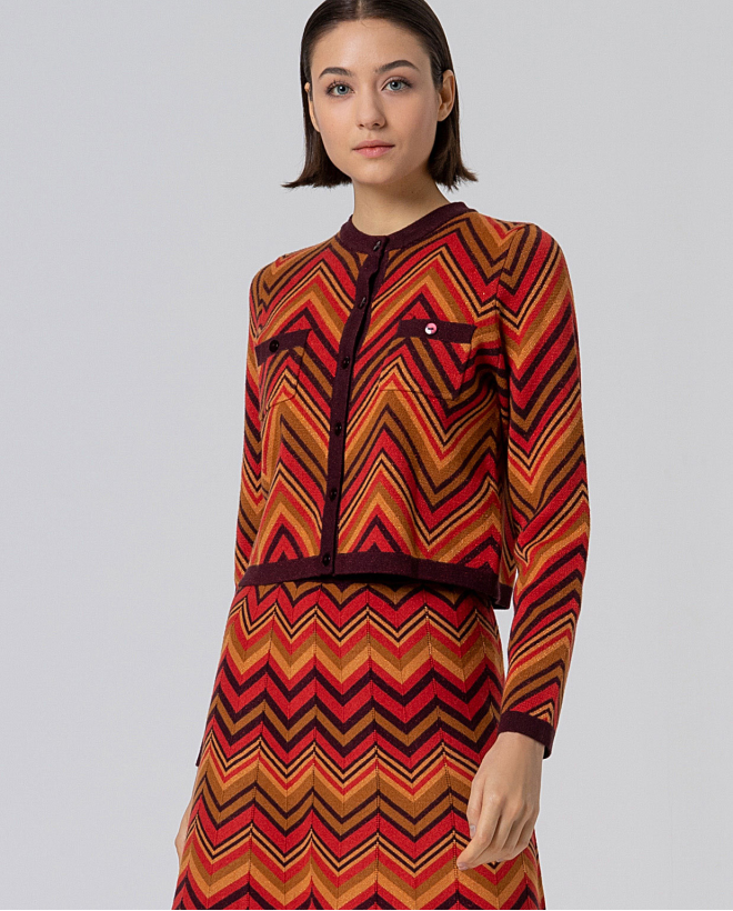 Giacca in maglia lurex a zig zag Bordeaux