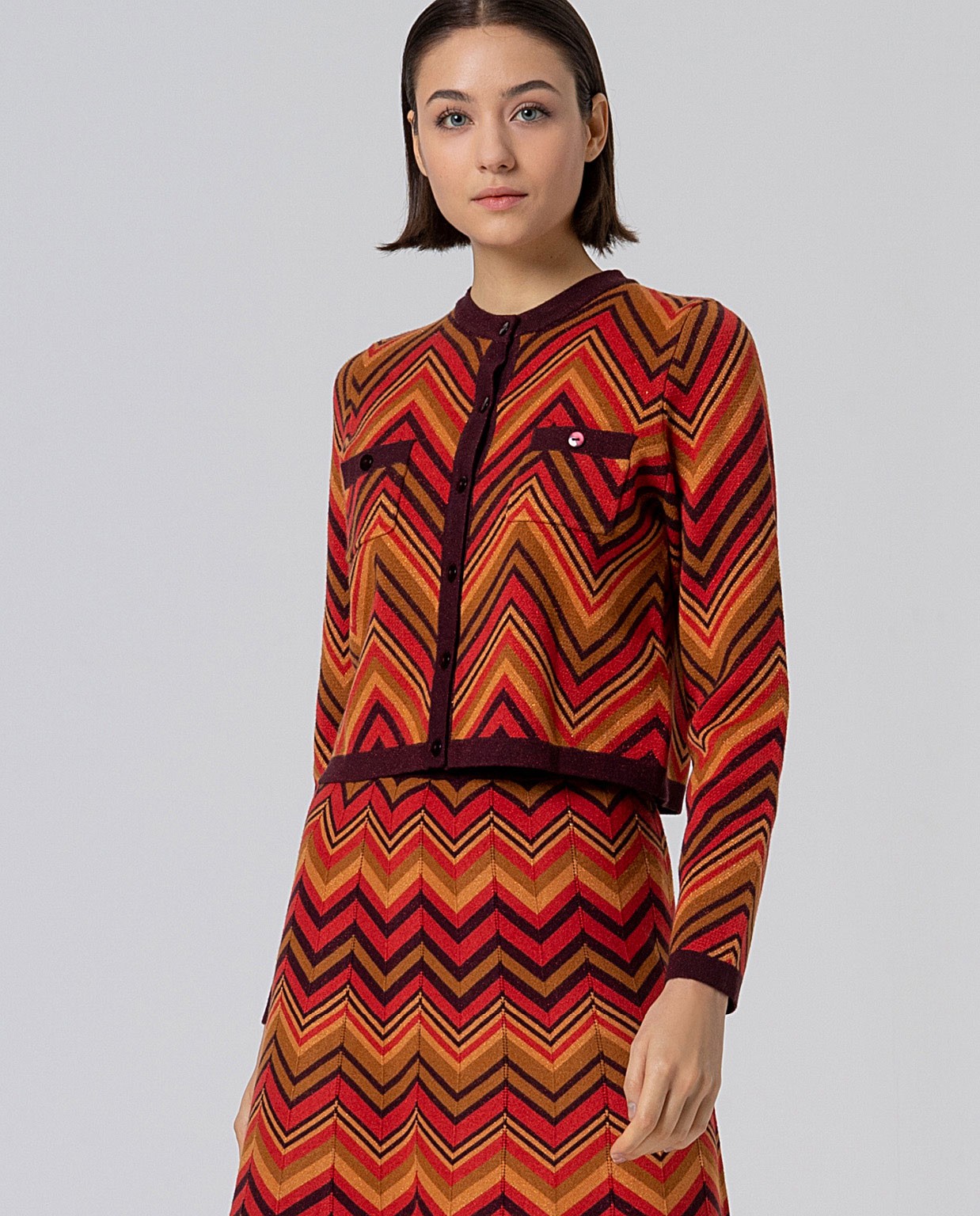 Zigzag knit cardigan with lurex Maroon
