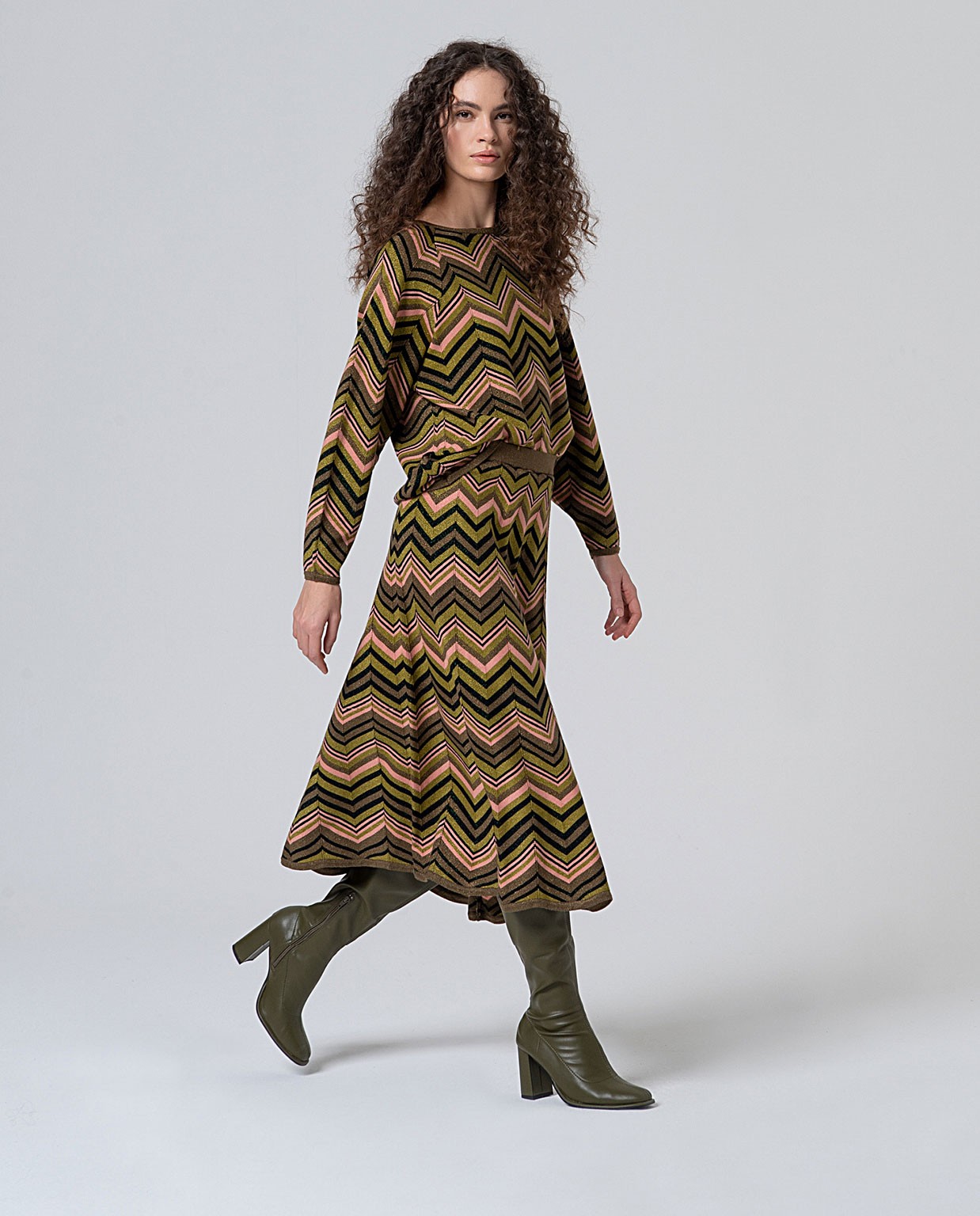 Gonna midi in maglia lurex Verde