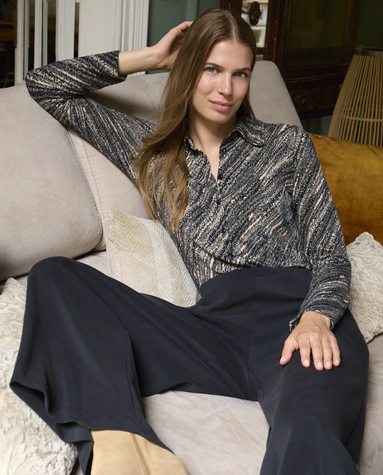 Pantalon large en modal sans fermeture éclair Noir