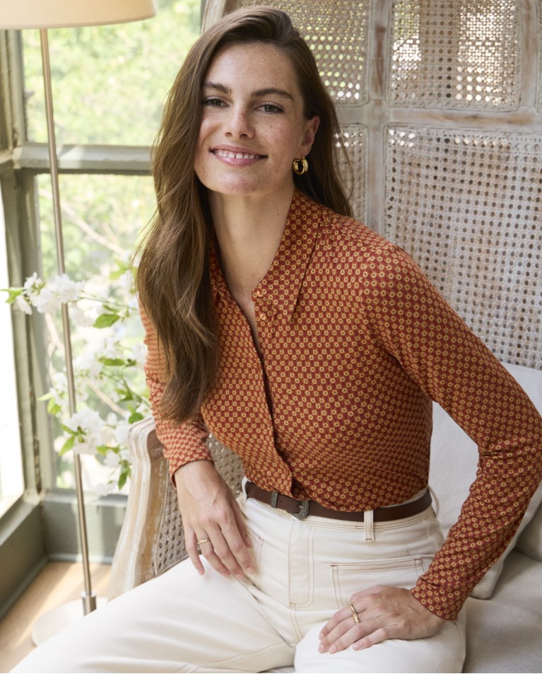 Printed shirt in recycled polyester Toffee