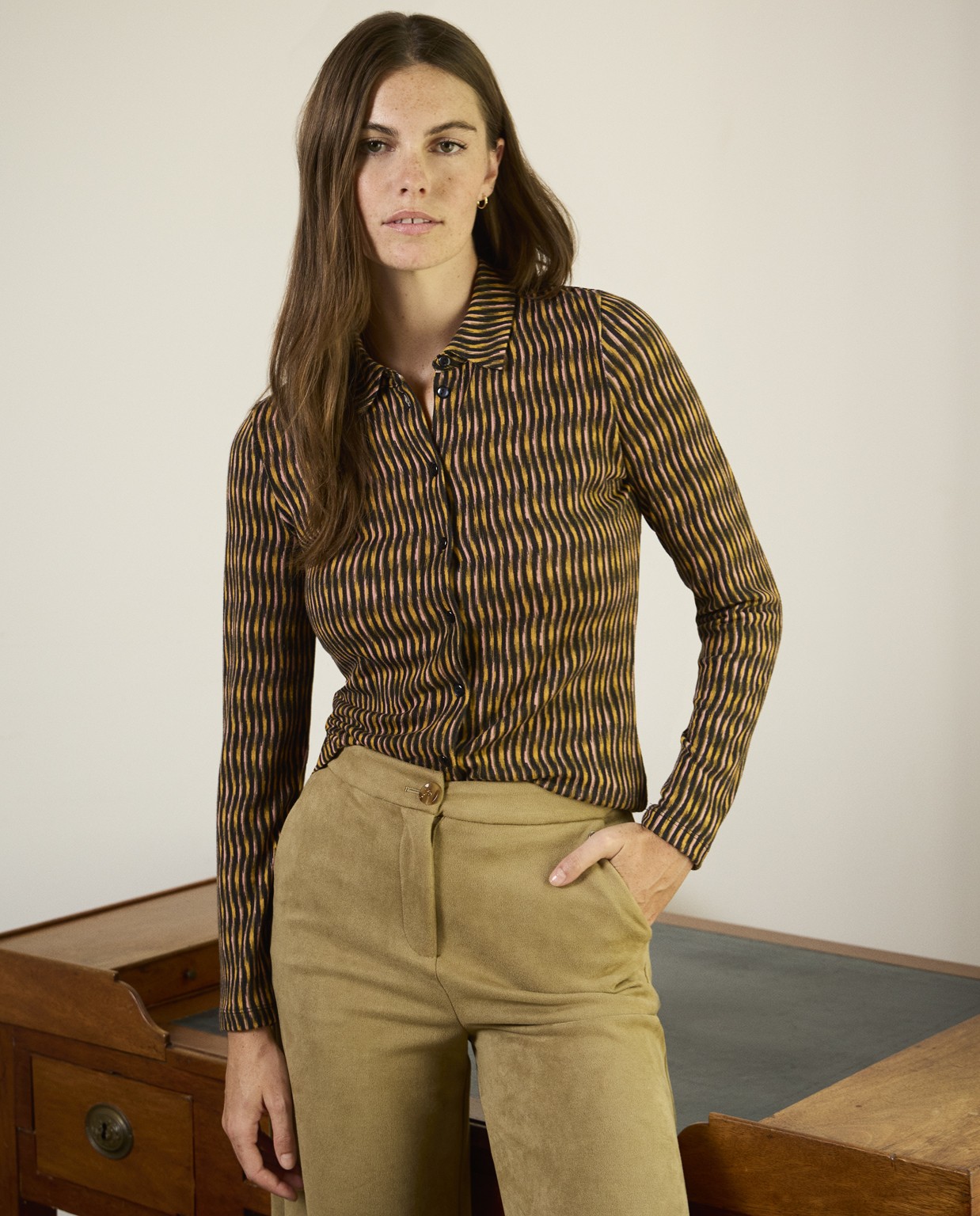 Chemise extensible avec impression de vagues Vert