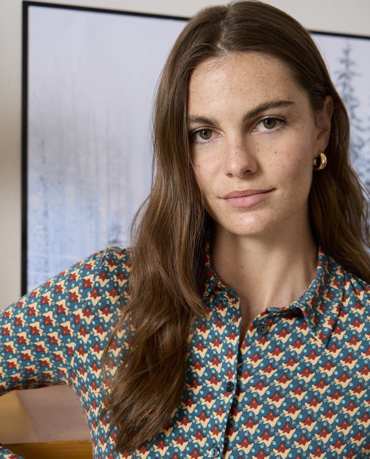 Camicia stretch con microstampa vintage Verde bottiglia