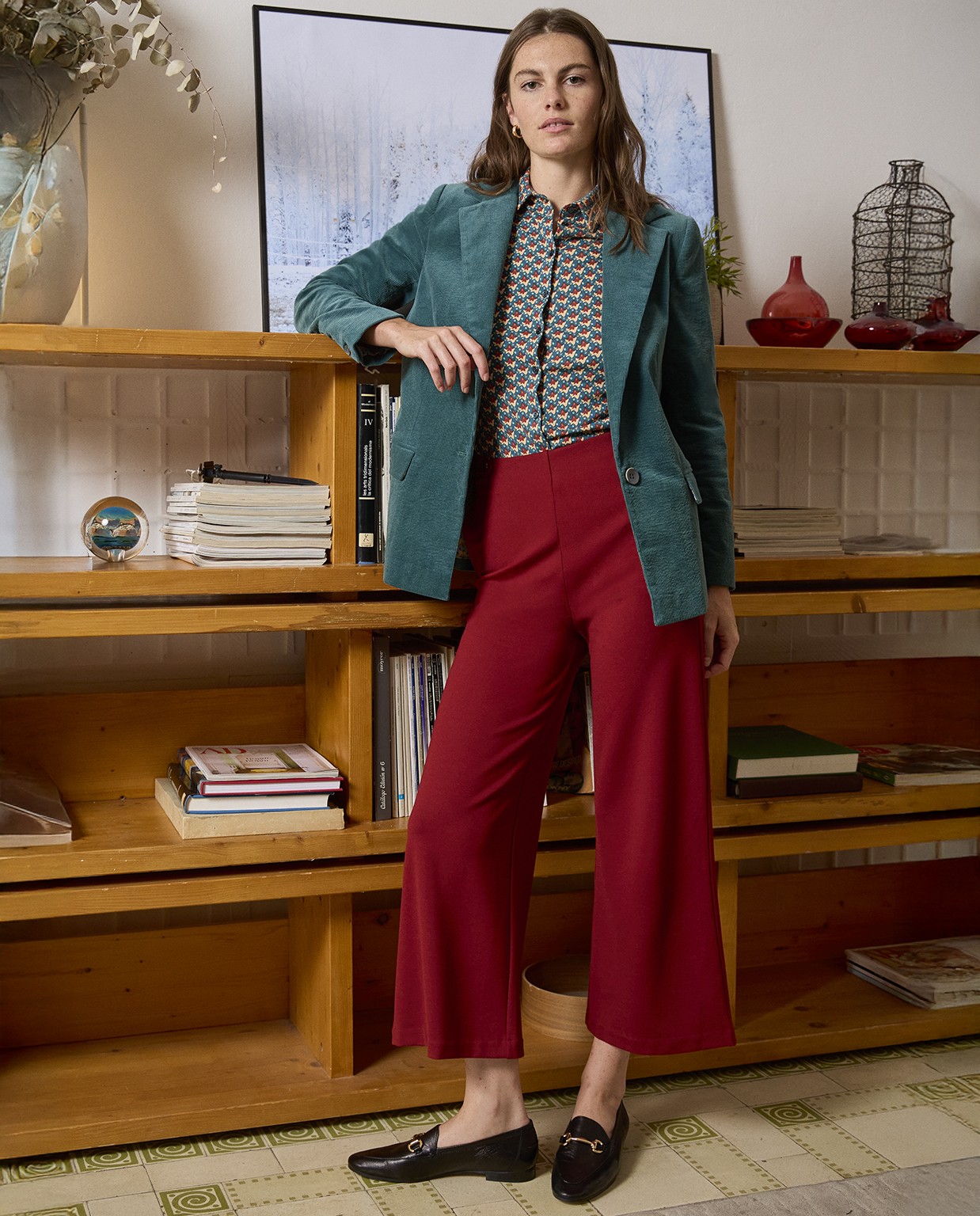Ankle length flare pants English Red