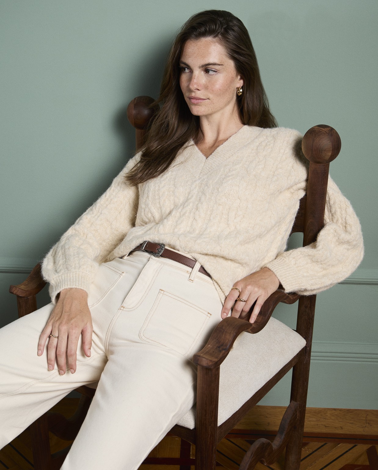 Maglione a maglia grossa con struttura aranese Sabbia