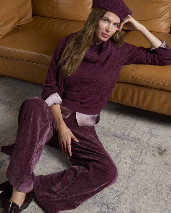 Maglia con motivo a trecce Bordeaux
