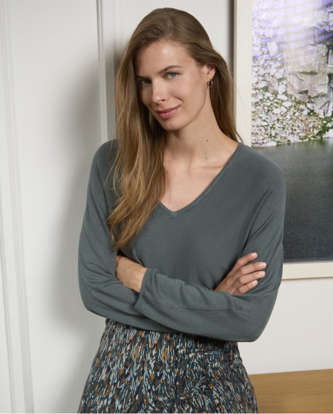 Pullover giapponese con maniche larghe Blu acciaio